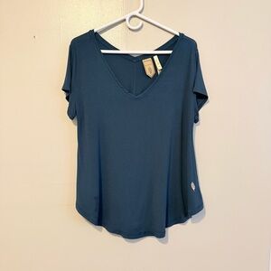 Elegant Teal V-Neck Short Sleeve Top